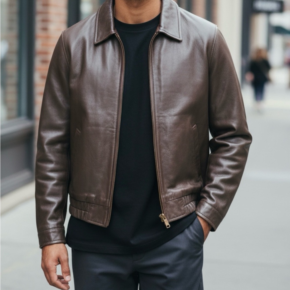 Columbia Coat Sportswear Leather Bomber Style Jacket Men's Size Medium Lined